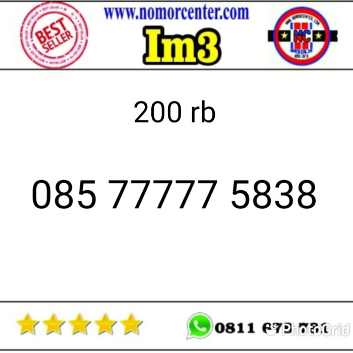 ✅New Kartu Perdana Im3 Seri Panca 77777 - 085 77777 5838 Rapih Lri 404 Limited