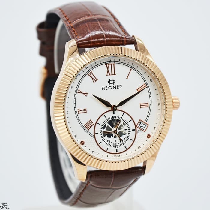 ✅Ori Jam Tangan Pria Original Hegner 5046 White Rose Gold Limited