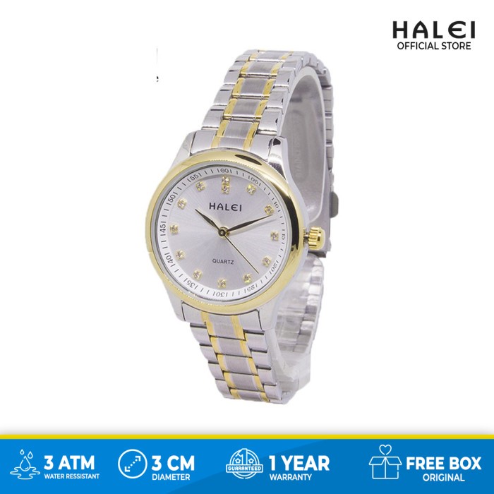 ✅Ori Halei Jam Tangan Wanita Terbaru Stainles Kombinasi Siver Gold 539 L Diskon