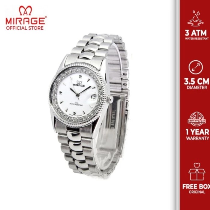 ✅Ori Jam Tangan Wanita Mirage Permata Silver Terbaru