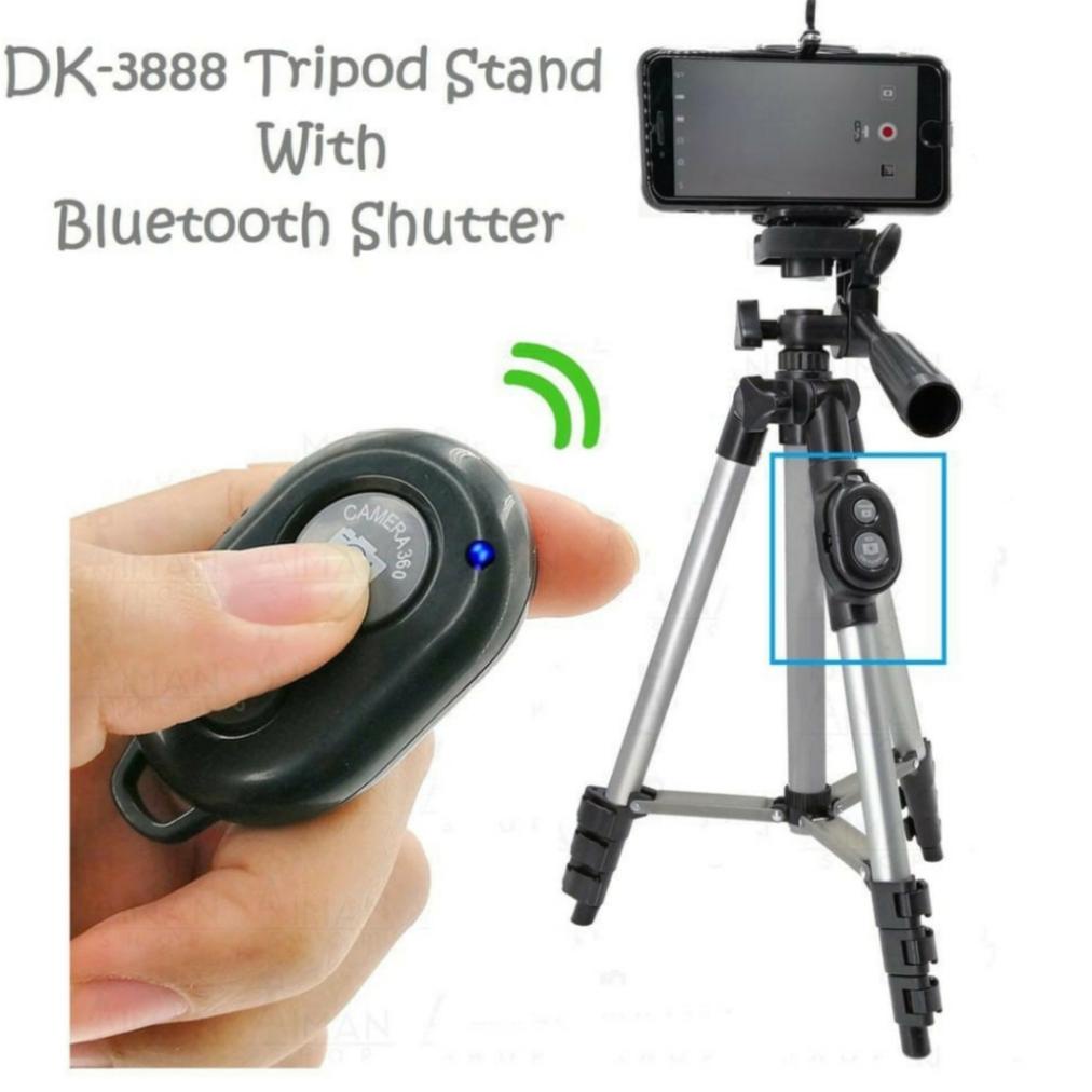 Termurah Tripod Bluetooth DK-3888 Kaki 1 Meter Universal HP Kamera Free Sarung & Remote / Tripod Wit