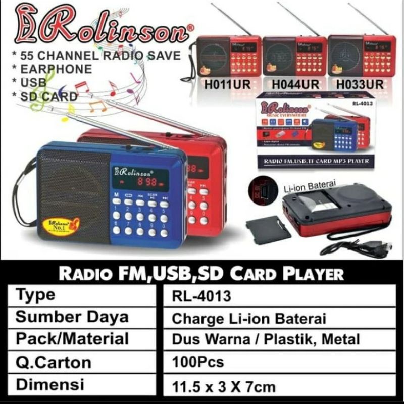 Cod Speaker Radio FM Usb Tf Card Mp3 Player Rolinson Rl-4013 Portabel