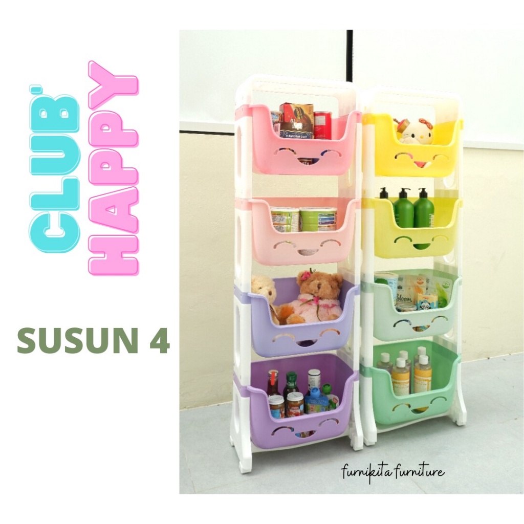 Rak Serbaguna Plastik Roda Club Happy Susun 5 / Rak Mainan / Rak Dapur