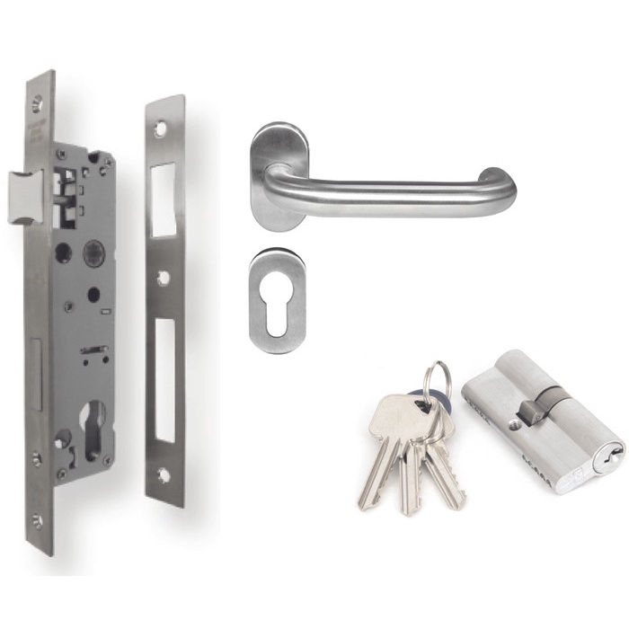 Set Kunci Pintu Aluminium l Pintu + Mortise Lock + Kunci Silinder