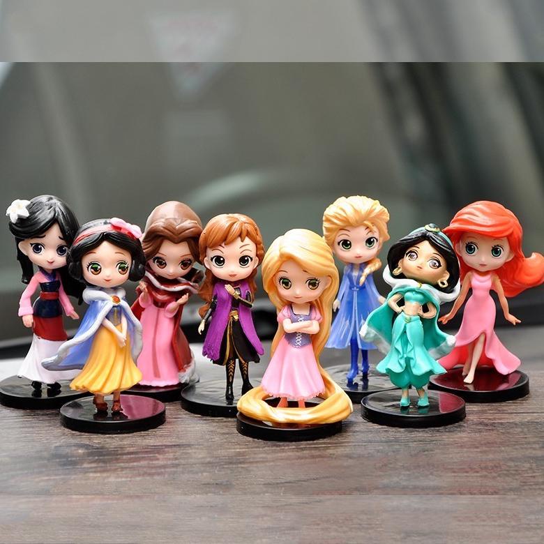 ACTION FIGURE Q POSKET PRINCESS SET 8 PCS ELSA MULAN RAPUNZEL JASMINE SNOW WHITE ARIEL