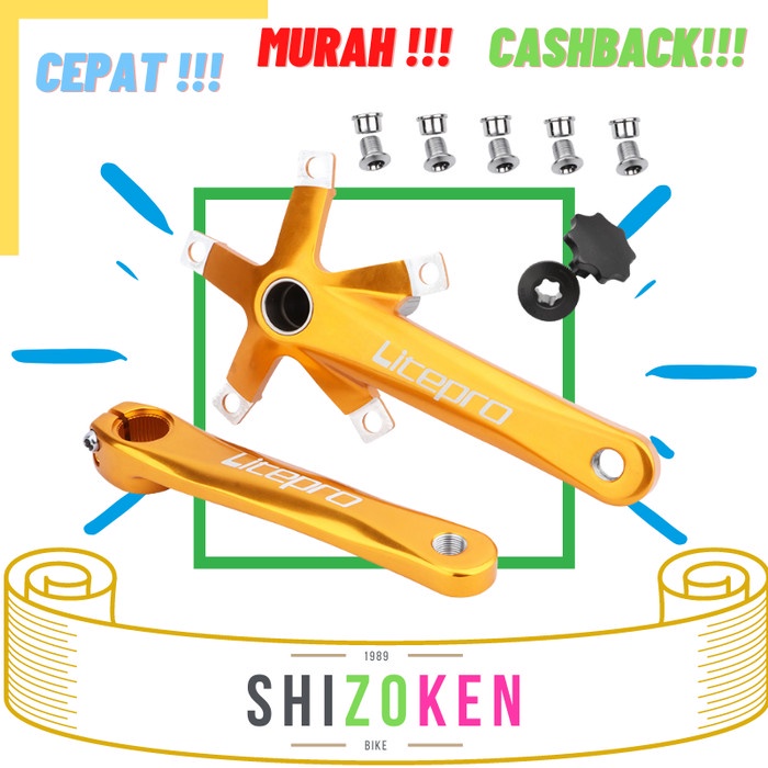[New Ori] Litepro Hollow Crankset With Bb Folding Bike Bcd 130 - Crank Seli Gold Terbatas