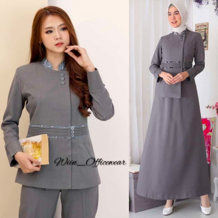 [Ori] Jas Formal Wanita Blazer Pns Kantor Dinas Pdh Abu Diskon