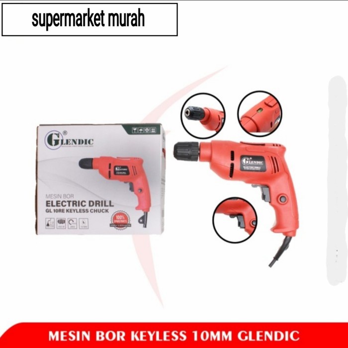 ✅New Ori Glendic Gl10Re Mesin Bor Keyless 10Mm Bolak Balik Tanpa Kunci Terbaru