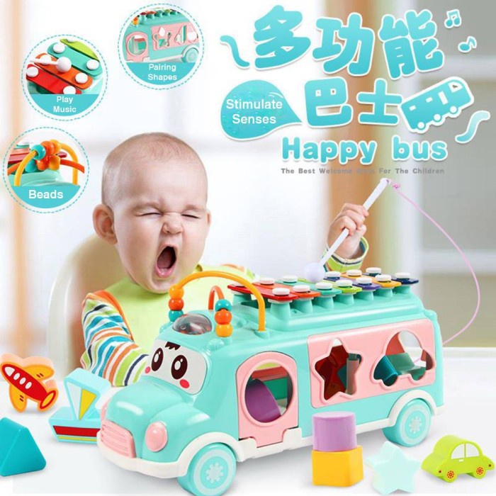 Promo Mainan Anak Edukasi Bayi Happy Bus Xylophone Puzzle 1 2 3 Tahun