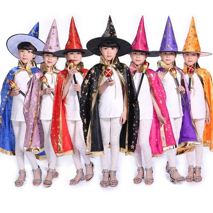 

New Kostum Halloween Jubah Emas Topi Witch Costume Penyihir Wizard Cosplay Stok Terbatas