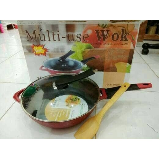 ✨Baru Panci Multi - Use 32Cm Wok Omicko Teflon Penggorengan Cramic Marble Terbaru