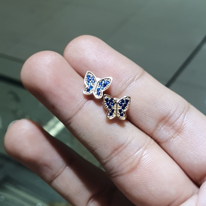 ✨Termurah Anting/Giwang Kupu Kupu Mata Biru Emas 750 Bisa Gojek