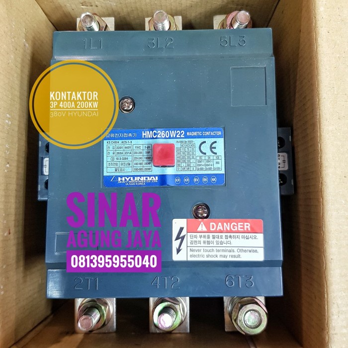 ✨Original Kontaktor Hyundai 3Pole 400A 380V 200Kw Hmc250W22 Kontaktor Sale Terbaru