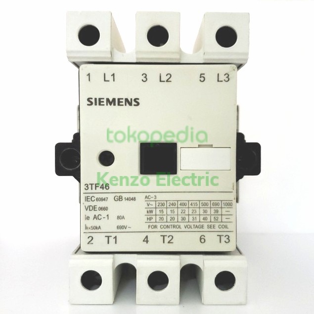 ✨Original Contactor 3P 80A 220V 22Kw 3Tf46 22-0Xm0 2No/2Nc Siemens Berkualitas