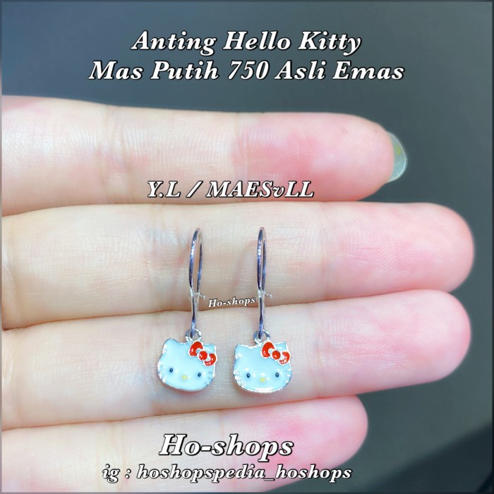 ✨Ori Anting Hello Kitty Mas Putih Kadar 750 Asli Emas Bisa Sameday