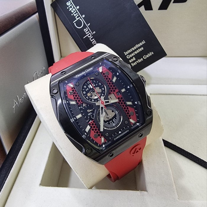 ✅Sale Jam Tangan Pria Original Alexandre Christie Ac6608Mc Red Black Terbaru