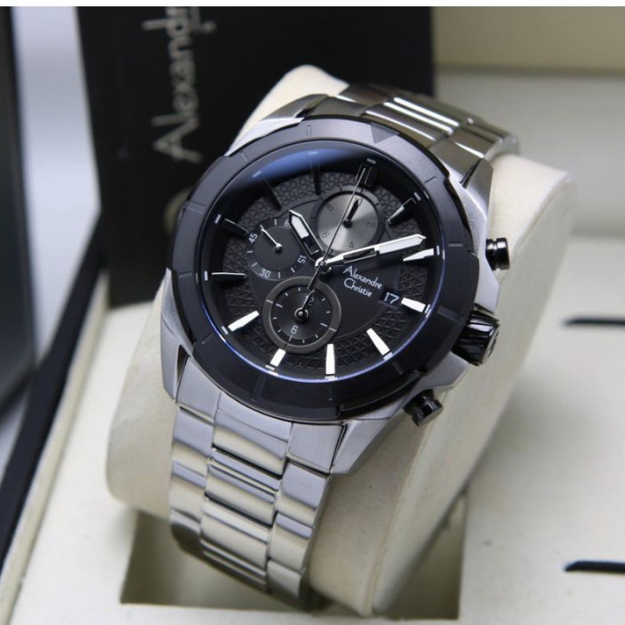 ✅Sale Jam Tangan Pria Alexandre Christie 6596 Original Silver Hitam Bisa Sameday