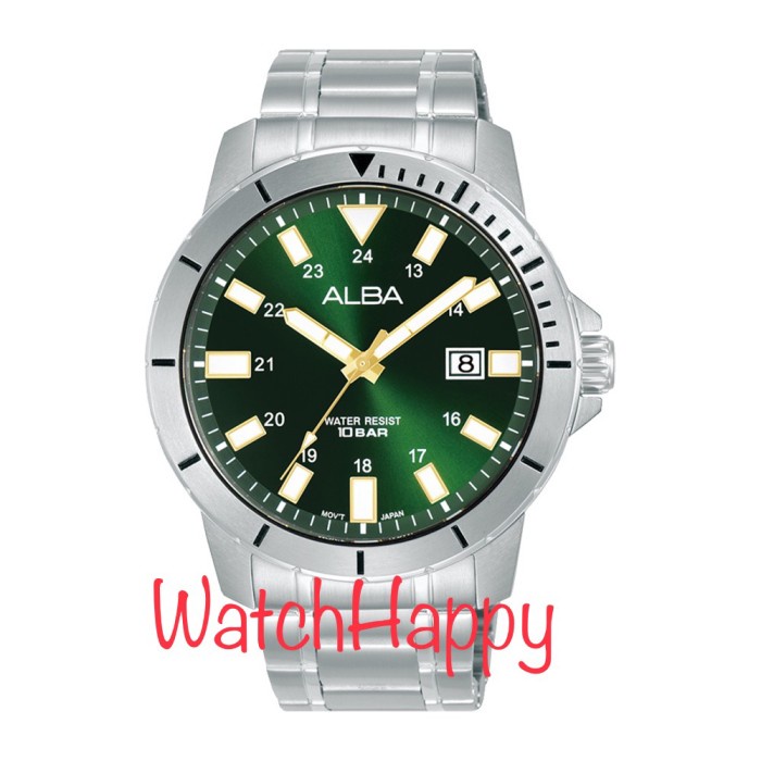 ✅Ori Jam Tangan Pria Alba As9R95X1 Green Dial Quartz As9R95 Stainless Steel Diskon