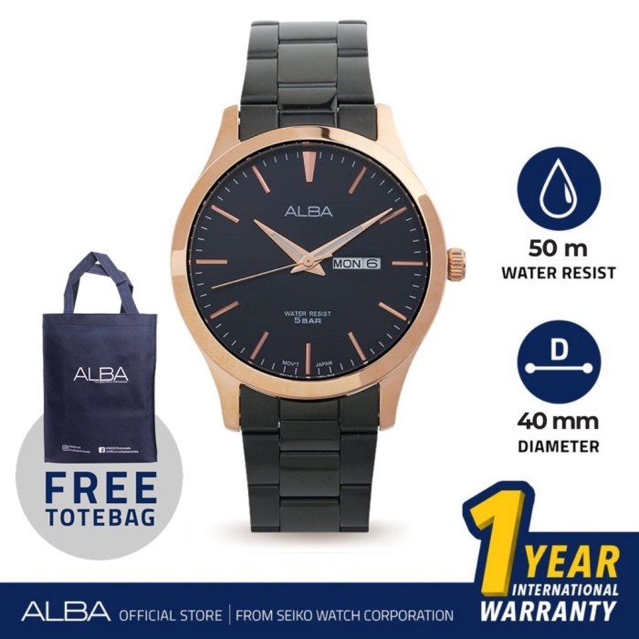 ✅Ori Jam Tangan Pria Alba Quartz Black Stainless Aj6122X1 Aj6122 Ori Diskon