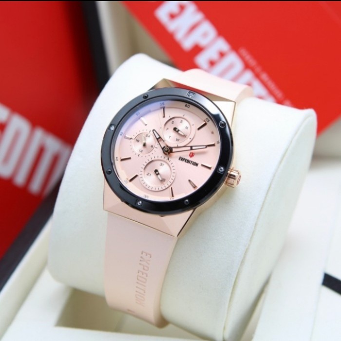 ✅New Expedition E 6818 / E6818 Peach Rose Black - Jam Tangan Wanita Diskon