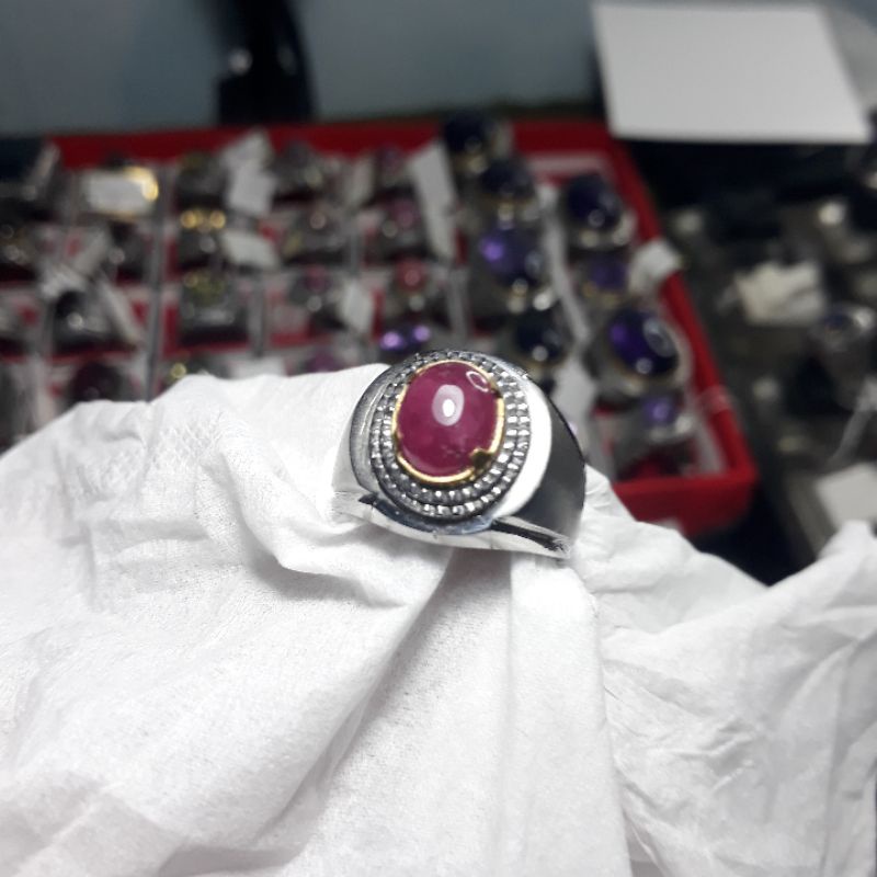 cincin batu permata asli natural Ruby mozambique termurah emban ikat ring monel super doff Handmade