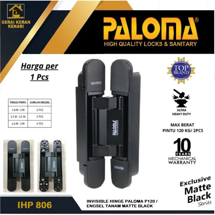 [Ori] Paloma Ihp 806 Engsel Tanam Pintu Invisible Hinge P120 Hitam Berkualitas
