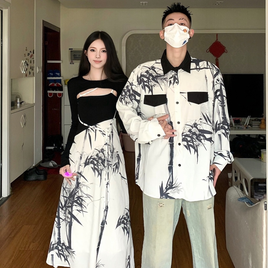 New Chinese Style Couple Dress National Style Design Skirt Retro Set