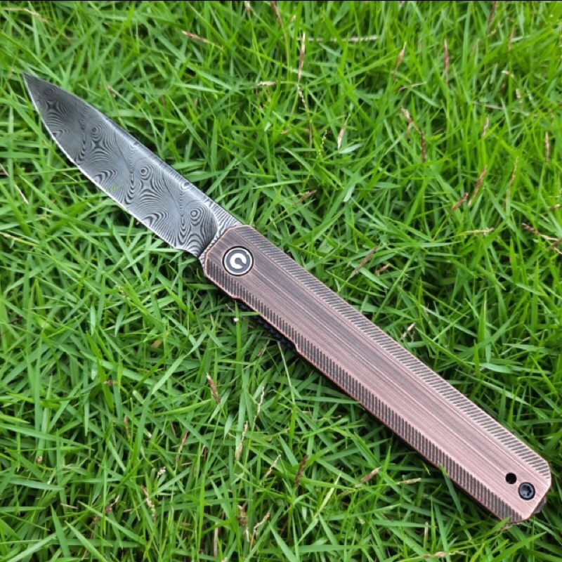 Pisau Lipat CIVIVI Exarch Damascus Pocket Knife 3.22 Inch Blade Copper Handle