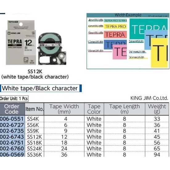 

Tape Cartridge for Tepra White Tape Black Letter 24mm KING JIM SS24K |Top|Best