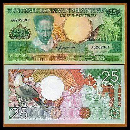 DISKON SURINAME 25 GULDEN 1988 TOUCAN !!!!!!!