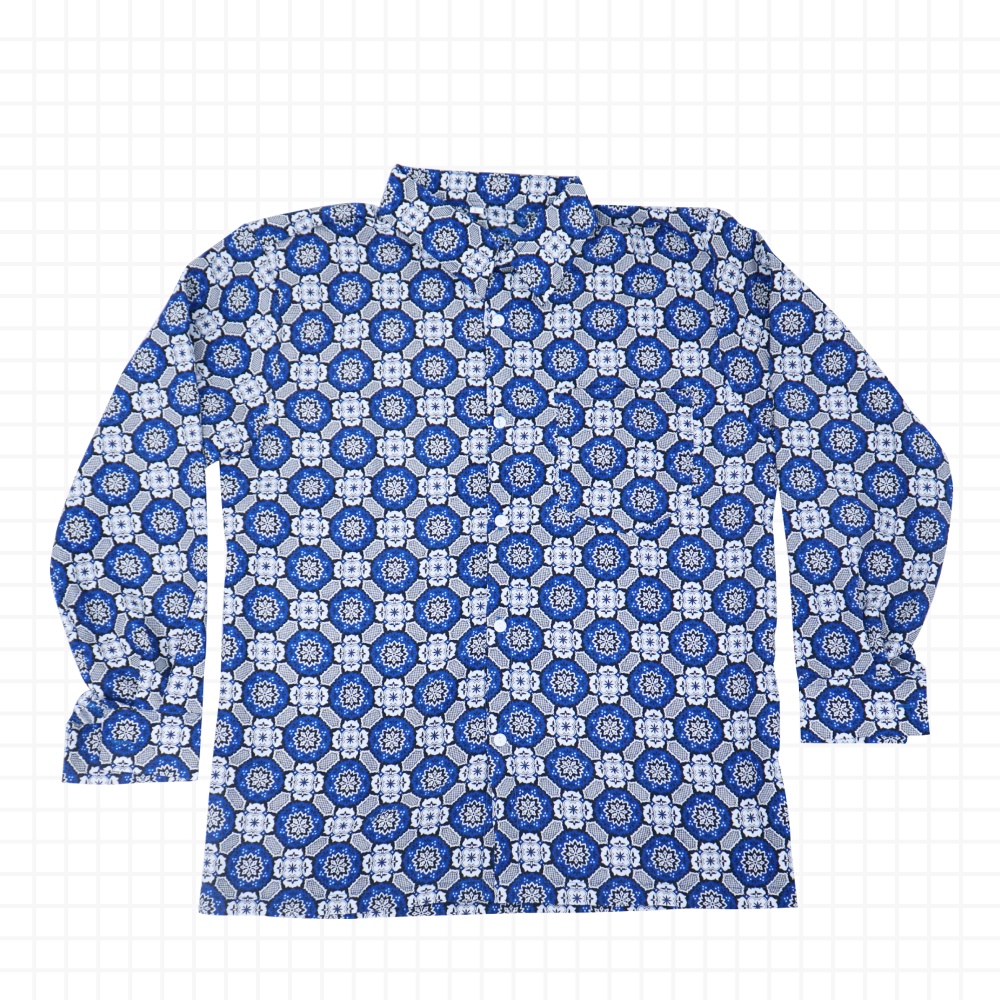 Baju Batik Sekolah Motif Bunga Matahari Biru Size SMP/SMA