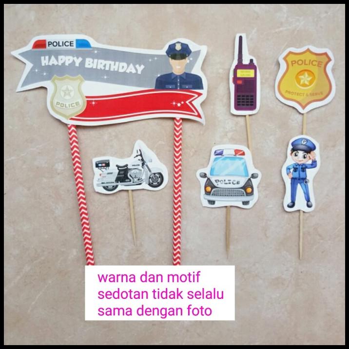 GRATIS ONGKIR TOPPER KUE CAKE ULANG TAHUN HAPPY BIRTHDAY KARAKTER POLISI POLICE 