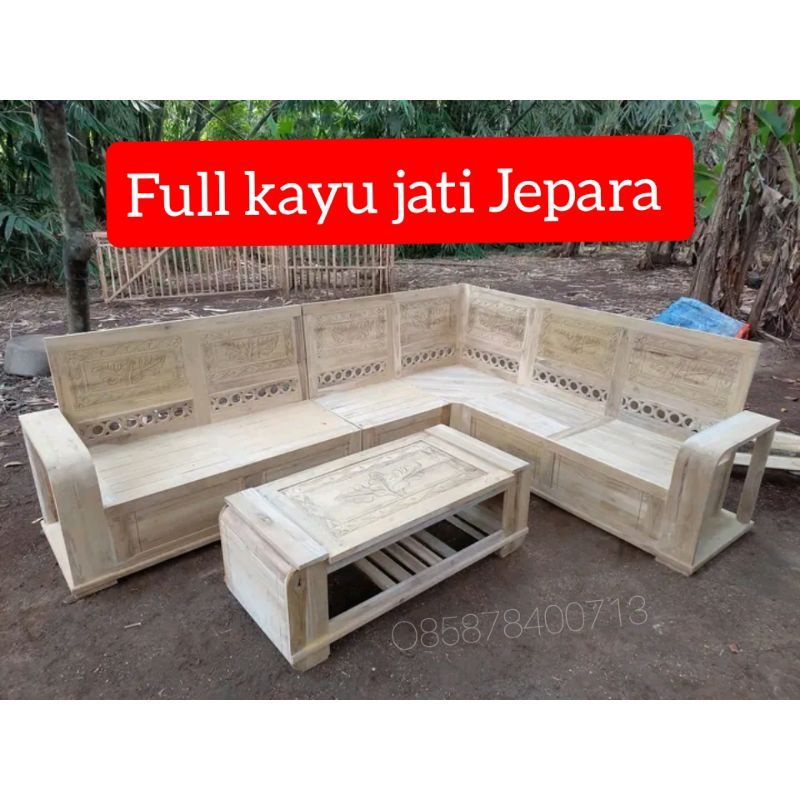 Kursi tamu minimalis kayu Jati Jepara model terbaru sudut sofa kursi tamu minimalis kursi sudut mini