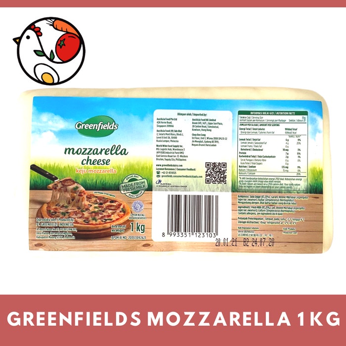 

Keju Greenfields Mozzarella Cheese 1 Kg Mozarella Mozarela