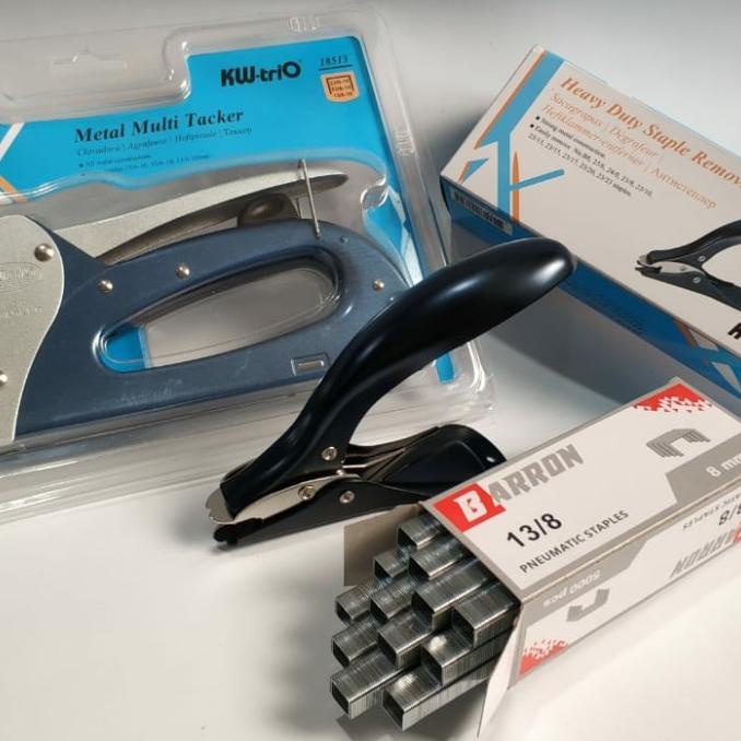 

Paket Tacker Kayu Made In Taiwan. Kw-Trio 18513, Isi 13/8 & Pencabut Kode 302