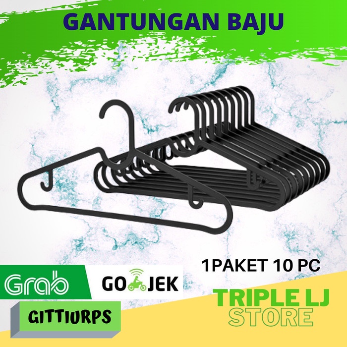Gantungan Pakaian Hanger Baju Plastik Hitam Tebal