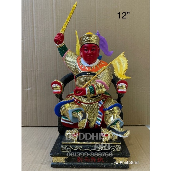 [Original] Patung Dewa Hong Hu Guan Xuai /Ang Hu Guan Xue 12 Inch Kayu 01 Berkualitas