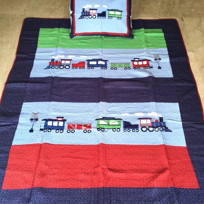 [New] 170X220 Bed Cover Set Anak Shabby Patchwork Quilt Kereta Api Sale Diskon