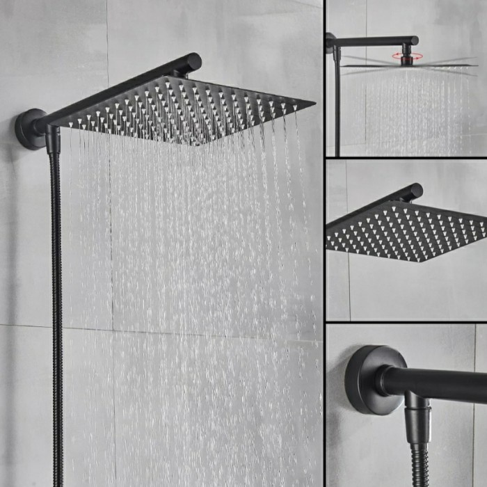 [Ori] Head Shower Tanam Kotak 10 Inch Hitam Instalasi Luar /Shower Black Bisa Sameday