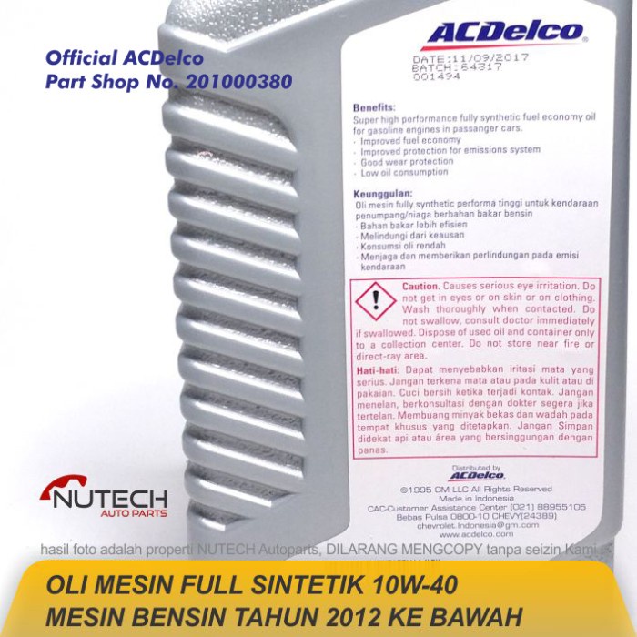Oli Mesin Mobil FULL SINTETIK FULL SINTETIS 10w 40 10w40 ORI AC Delco (NAUZATECH AUTOPARTS)