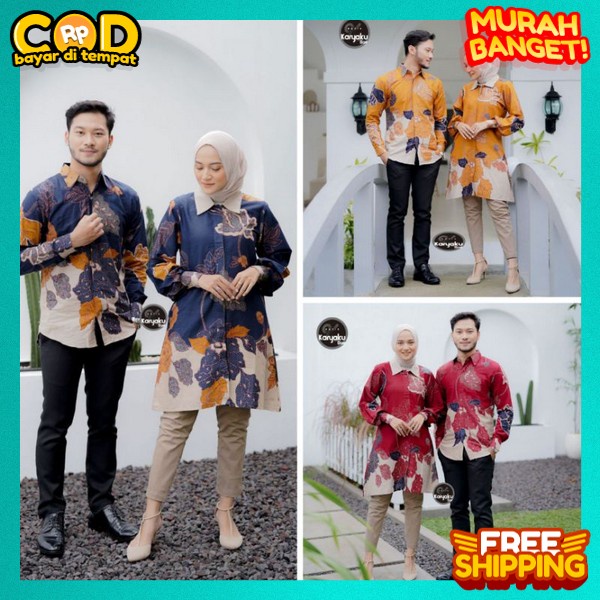 Pakaian Pasangan Cowok Cewek Baju Batik Copel Modern Tinik Couple Batk Kemeja Tunik Bstik Trending S