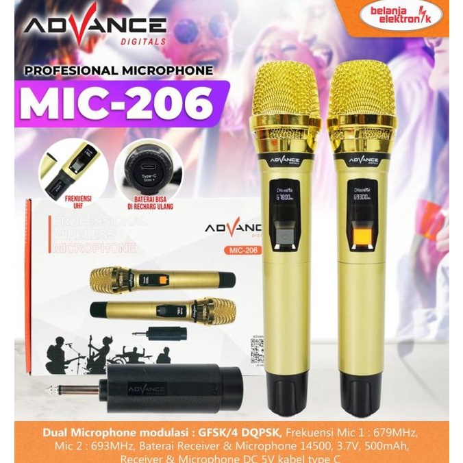 ADVANCE MIC-206 Microphone Double Wireless+Receiver MIC206