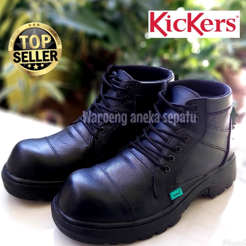 SEPATU BOOTS KULIT ASLI SAFETY KICKERS PRIA KERJA KANTOR FORMAL PROYEK LAPANGAN SEPATU PANSUS HITAM 