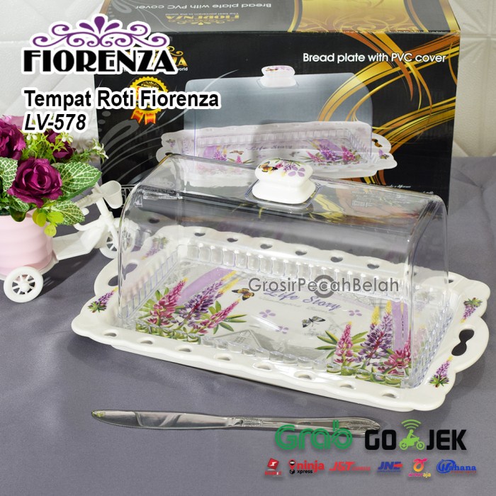 TEMPAT WADAH ROTI DENGAN PENUTUP FIORENZA MOTIF BUNGA LAVENDER LV-578