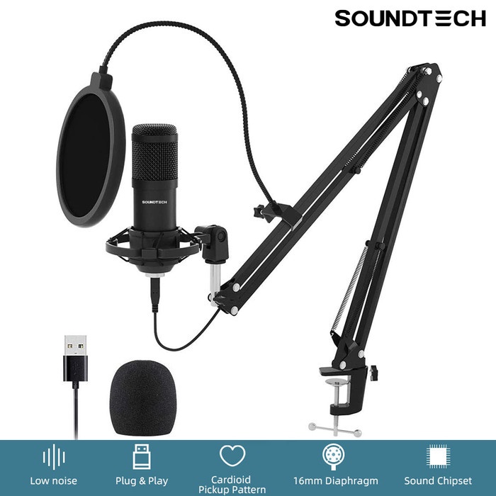 SOUNDTECH USB Microphone Mic Condenser Recording Streaming Podcast PC
