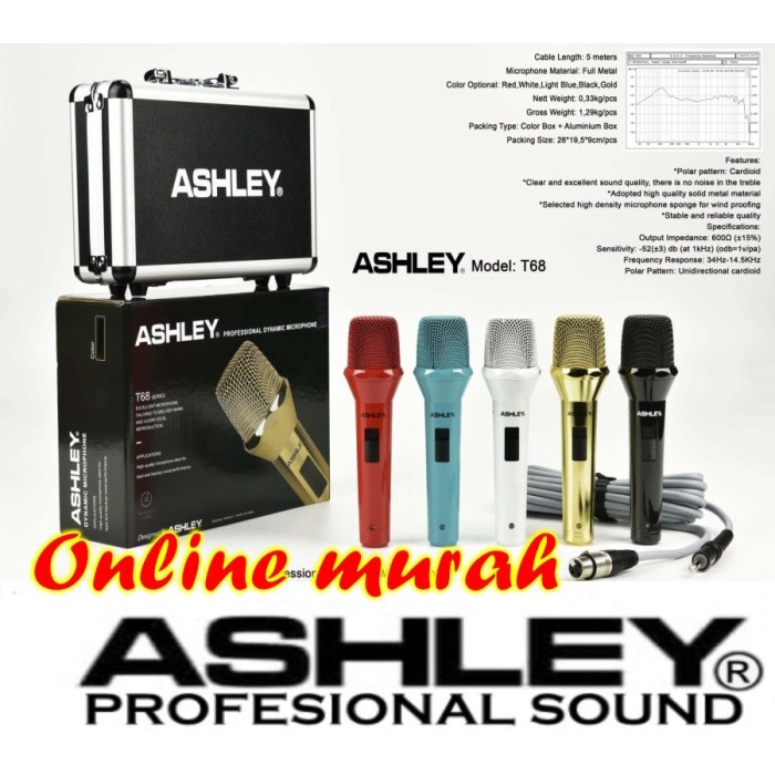 mic ashley t68 MIC ASHLEY T68 kabel 5 warna free koper garansi resmi