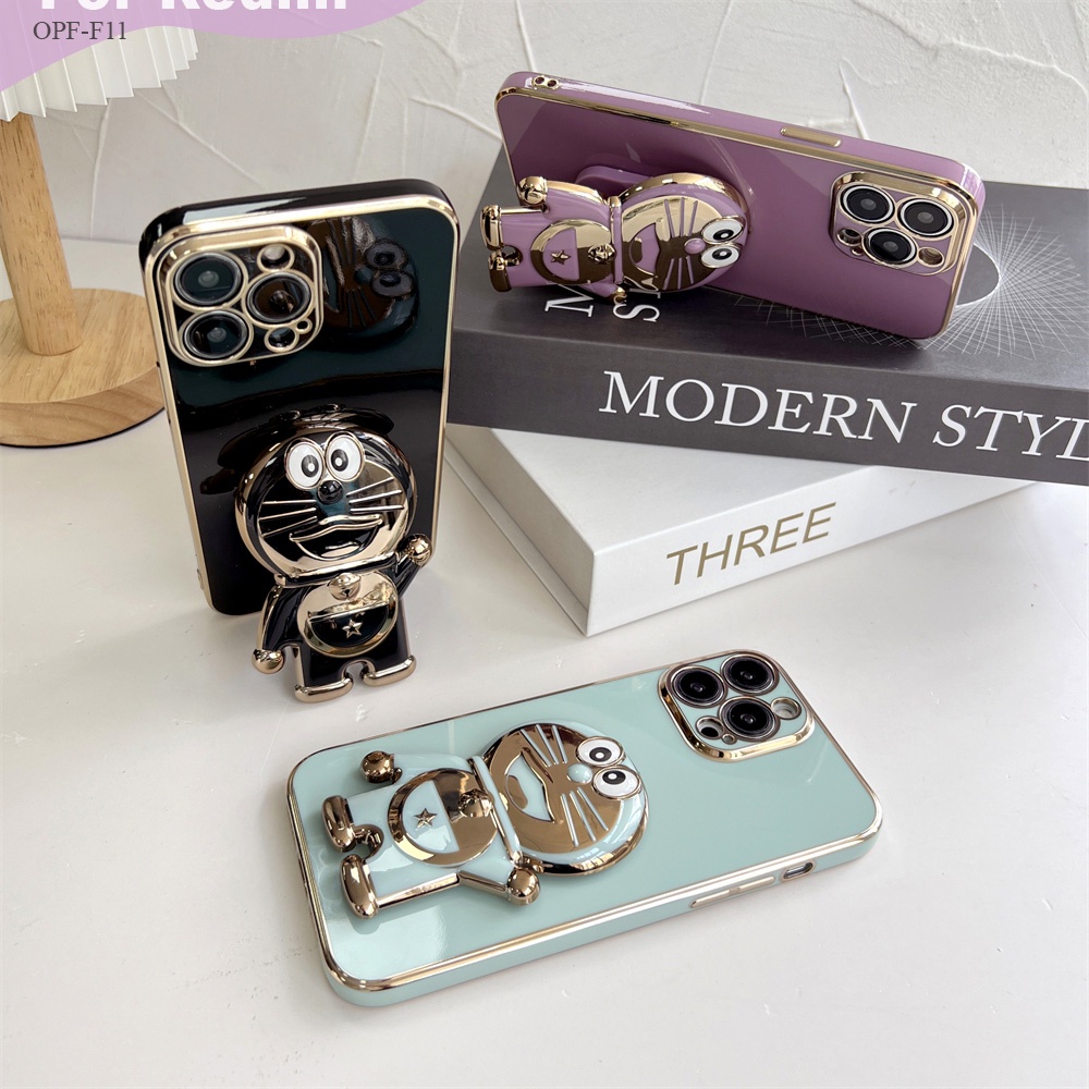 OPPO F11 F9 F7 F5 F1S Pro Youth Untuk Phone Case Hp Softcase Casing Imut Kartun Doraemon Pola Berlap