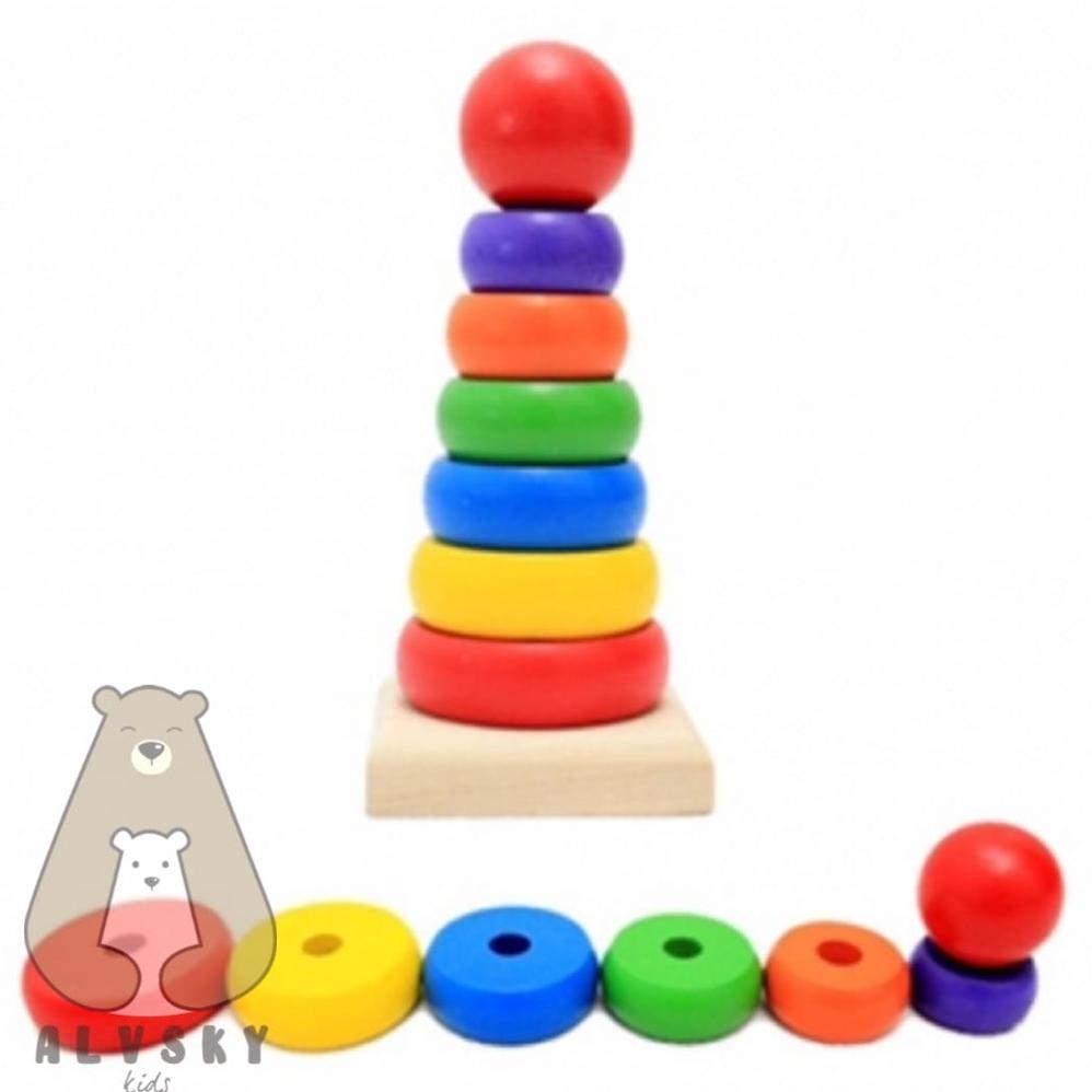 Update - RAINBOW TOWER / MENARA DONAT KAYU / MENARA PELANGI / RING DONAT KAYU /MAINAN EDUKASI KAYU .