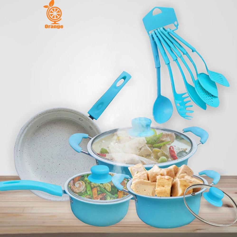 Panci 13 Dan 18 Set Multifungsi Anti Lengket Free Spatula Dan Pisau Dengan Tutup Kaca Viral !!