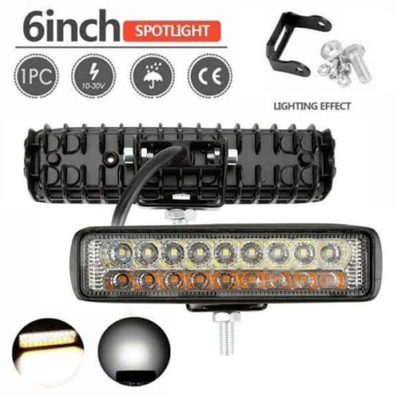 LAMPU KABUT MOBIL MOTOR 6 MATA 18 LED 2 WARNA PUTIH KUNING KABUT FOGLAMP BODY LOGAM GRADE A